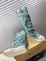 Uubags | Chanel 3D printed high canvas boots in mint green - 4