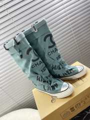 Uubags | Chanel 3D printed high canvas boots in mint green - 3