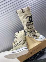 Uubags | Chanel 3D printed high canvas boots in beige - 5