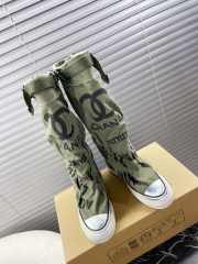 Uubags | Chanel 3D printed high canvas boots in green - 1