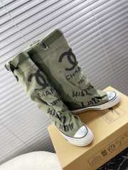 Uubags | Chanel 3D printed high canvas boots in green - 5