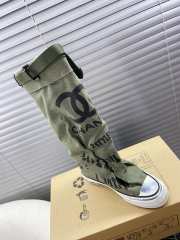 Uubags | Chanel 3D printed high canvas boots in green - 4