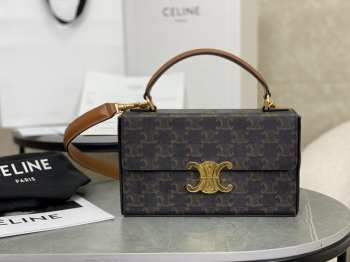 Uubags | Celine Box Triomphe Bag in Black Calfskin 22x13.5x6cm