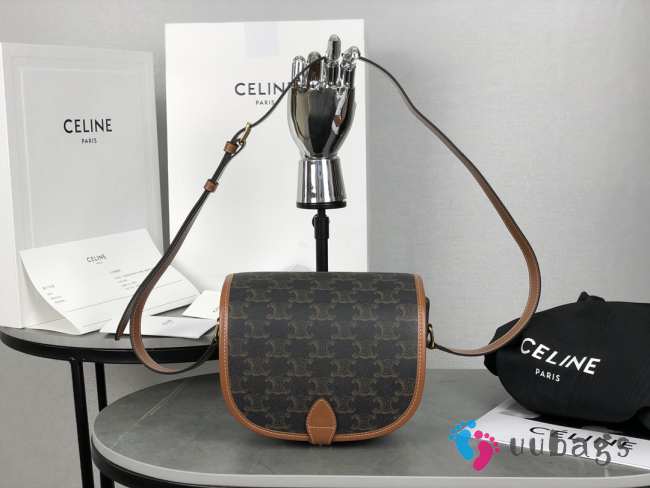 Celine Black Medium Folco Bag In Triomphe Canvas 18x17x6.5cm - 1