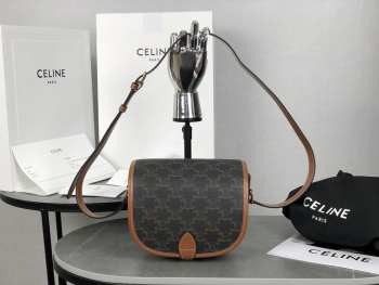 Celine Black Medium Folco Bag In Triomphe Canvas 18x17x6.5cm