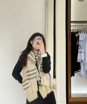 Uubags | Check Wool Scarf In Archive beige 200x90cm - 6