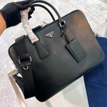 Uubags | Prada two-compartment briefcase in black 28x38x6.5cm