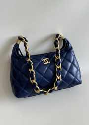 Uubags | Chanel Hobo Bag Shiny Lambskin & Gold Plated Metal Blue 24x26x9.5cm - 5