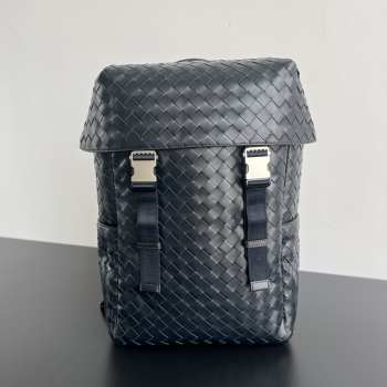 Uubags | Bottega Veneta Intrecciato Flap Backpack In Black  38x26x15cm