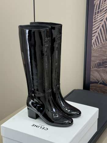 Uubags | Les Bottes Celine Triomphe High Boot in Black Patent Calfskin