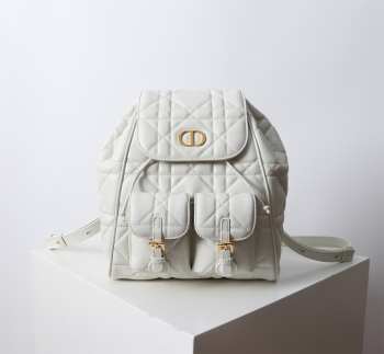 Uubags | Medium Dior Caro Backpack White Macrocannage Lambskin 23x26.7x12.5cm