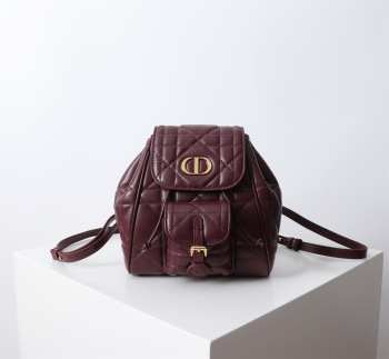 Uubags | Small Dior Caro Backpack Burgundy Macrocannage Lambskin 19.5x18.5x8.5cm