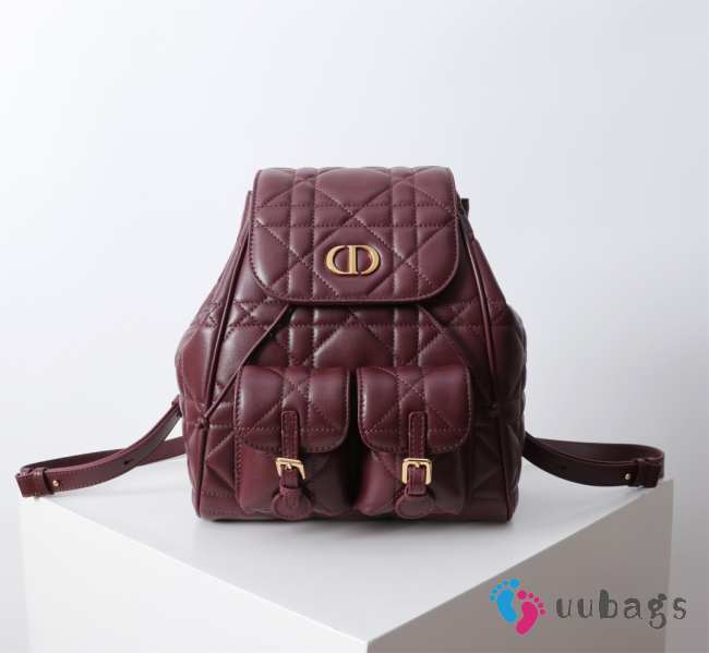 Uubags | Medium Dior Caro Backpack Burgundy Macrocannage Lambskin 23x26.7x12.5cm - 1