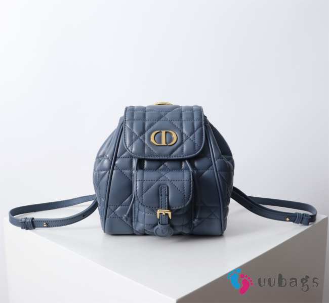 Uubags | Small Dior Caro Backpack Blue Macrocannage Lambskin 19.5x18.5x8.5cm - 1