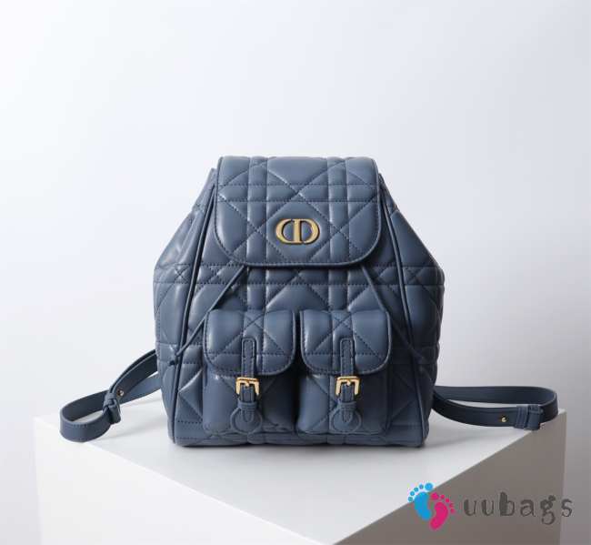 Uubags | Medium Dior Caro Backpack Blue Macrocannage Lambskin 23x26.7x12.5cm - 1