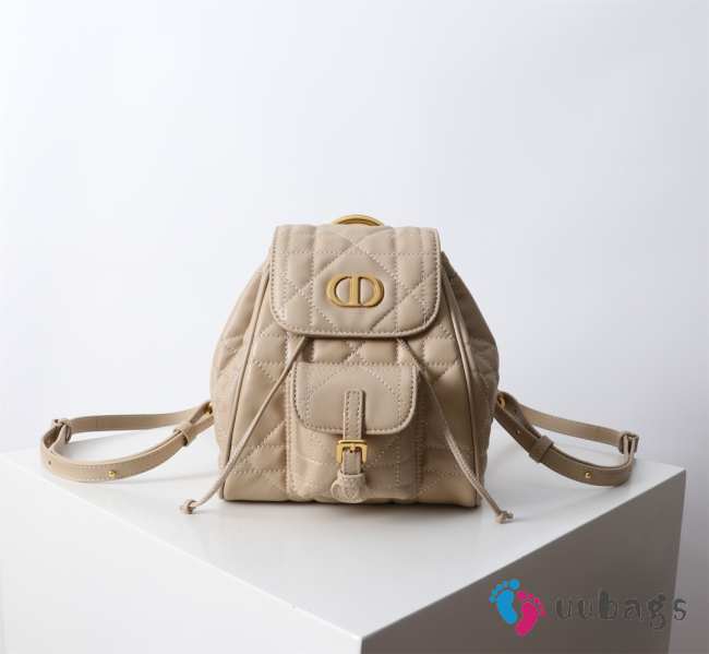 Uubags | Small Dior Caro Backpack Beige Macrocannage Lambskin 19.5x18.5x8.5cm - 1