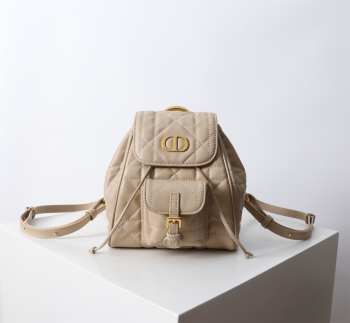 Uubags | Small Dior Caro Backpack Beige Macrocannage Lambskin 19.5x18.5x8.5cm