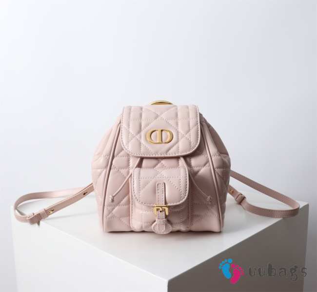 Uubags | Small Dior Caro Backpack Pink Macrocannage Lambskin 19.5x18.5x8.5cm - 1