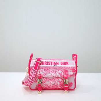 Uubags | Diorcamp small bag pink and white Mizza embroidery 23x15x8cm