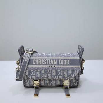 Uubags | Diorcamp small bag grey and white Mizza embroidery 23x15x8cm