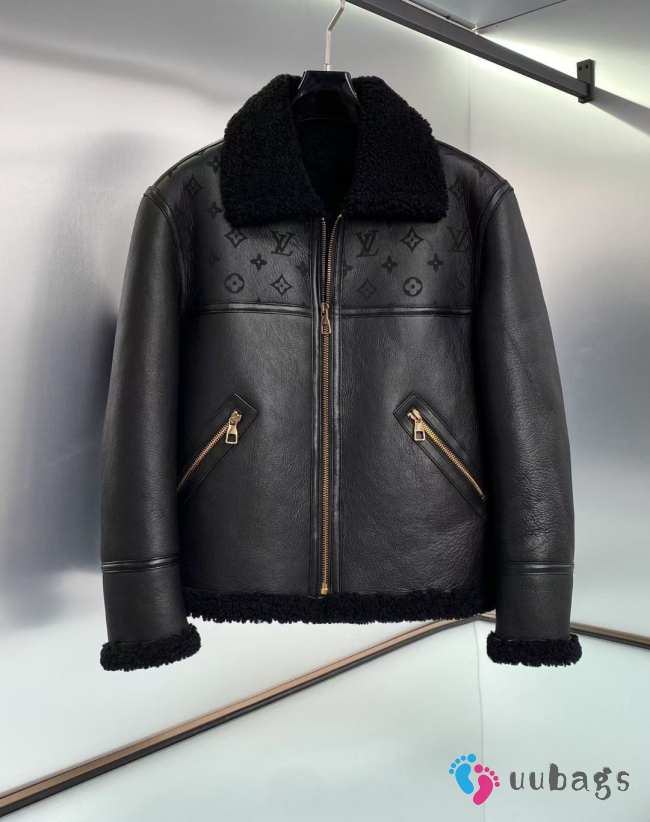 Uubags | Louis Vuitton Shearling Embroidered Leather Jacket In Black  - 1