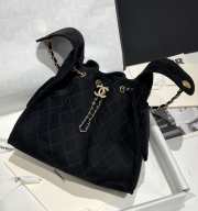 Uubags | Chanel 25C drawstring bucket bag velvet leather with gold buckle 31x15x41cm - 2