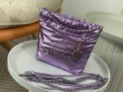 Uubags | Chanel 22 Mini Bag Metallic Dark Purple Lambskin & Lacquered Metal Silver 19x20x6.5cm - 4