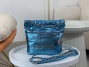 Uubags | Chanel 22 Mini Bag Metallic Blue Lambskin & Lacquered Metal Silver 19x20x6.5cm - 1