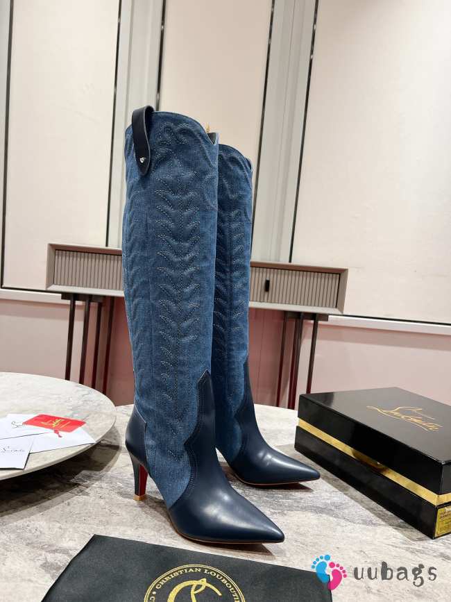 Uubags | Christian Louboutin Santia Botta 8.5cm Boots - Nappa leather and denim  - 1