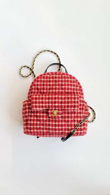 Uubags | Chanel Backpack in Red Tweed 28x26x11cm