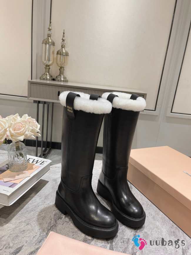 Uubags | Miu Miu Fumé leather boots in black 5.5cm - 1