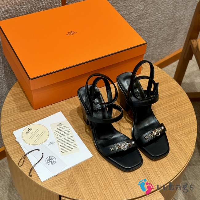 Uubags | Hermes Ivresse 65 high heel sandal in black calfskin 6.5cm - 1