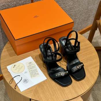 Uubags | Hermes Ivresse 65 high heel sandal in black calfskin 6.5cm