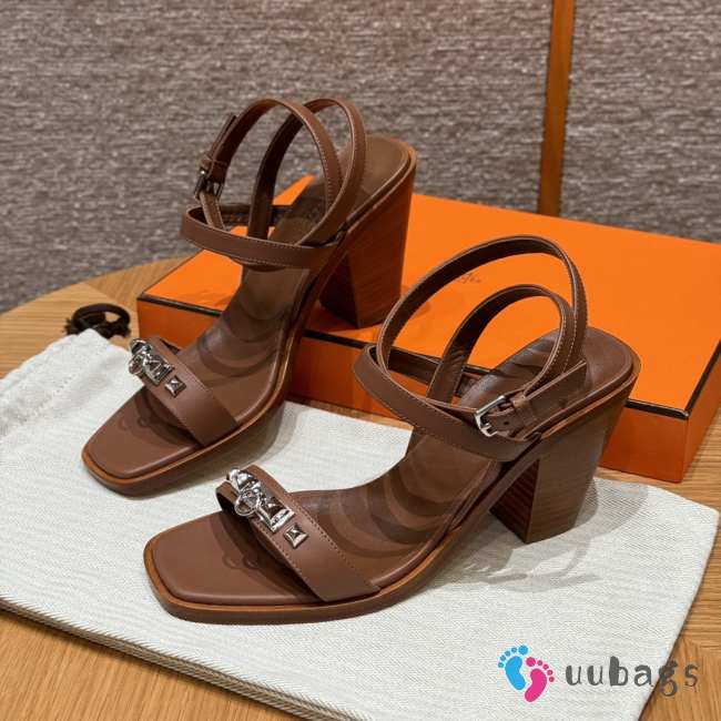 Uubags | Hermes Ivresse 65 high heel sandal in brown calfskin 6.5cm - 1