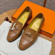 Uubags | Hermes Royal Brown Loafer in goatskin with fringe detail and gold buckle - 1