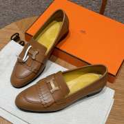 Uubags | Hermes Royal Brown Loafer in goatskin with fringe detail and gold buckle - 5