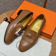 Uubags | Hermes Royal Brown Loafer in goatskin with fringe detail and gold buckle - 4