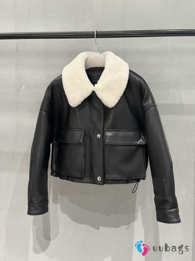 Uubags | Prada triangle logo lambskin leather jacket  - 1