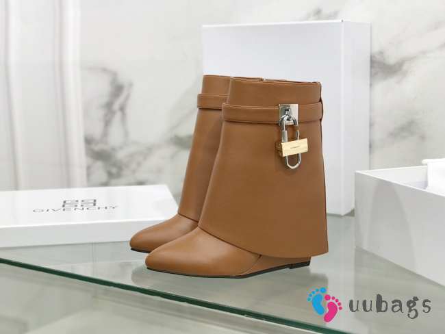 Uubags | Givenchy Shark Lock Ankle Boots In Brown Leather 9cm - 1