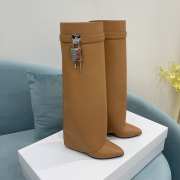 Uubags | Givenchy Shark Lock Slip-on high boots in brown smooth calfskin leather 9cm - 4