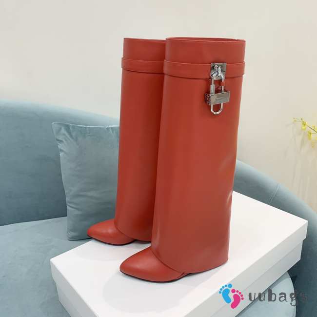 Uubags | Givenchy Shark Lock Slip-on high boots in red smooth calfskin leather 9cm - 1