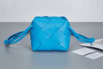 Uubags | Bottega Veneta mini cassette camera bag in blue soft lambskin leather 14.5x14.5x7.5cm