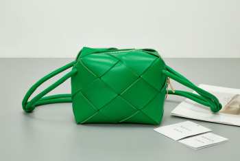 Uubags | Bottega Veneta mini cassette camera bag in green soft lambskin leather 14.5x14.5x7.5cm