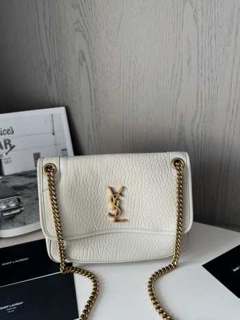 Uubags | YSL Niki in white grained lambskin bag decorated with the Cassandre 28x20x8.5cm