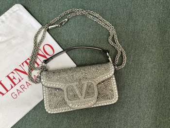 Uubags | Valentino Garavani Locò imitation crystal bag in grey 19x10.5x5cm