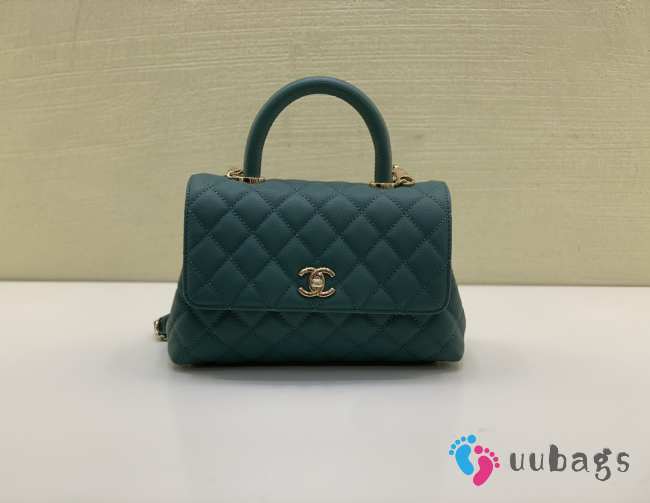 Uubags | Chanel Coco Top Handle Flap Bag In Green 14x24x10cm - 1