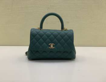 Uubags | Chanel Coco Top Handle Flap Bag In Green 14x24x10cm