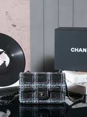 Uubags | Chanel Classic Bag 11.12 Tweed & Ruthenium Plated Metal In Black, light blue & gray 10x20x7cm - 1