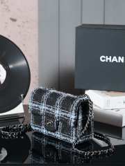 Uubags | Chanel Classic Bag 11.12 Tweed & Ruthenium Plated Metal In Black, light blue & gray 10x20x7cm - 4