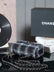 Uubags | Chanel Classic Bag 11.12 Tweed & Ruthenium Plated Metal In Black, light blue & gray 10x20x7cm - 5